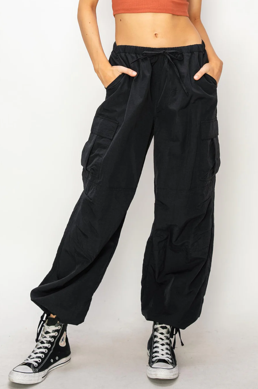 【BAON】Kikiko nylon banding string parachute cargo pants Amazon.com: YOLAI Women's Drawstring Parachute Pants High